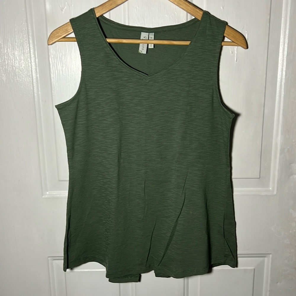 Sahalie green slub tank with fly away back size small